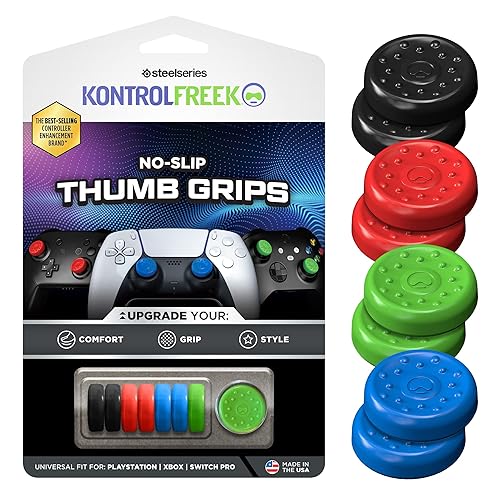 KontrolFreek No-Slip Thumb Grips | Universal Edition for Nintendo Switch Pro, PlayStation 4 (PS4), PlayStation 5 (PS5), Xbox One & Xbox Series X Controller | 8-Pack | Blue/Green/Red/Black