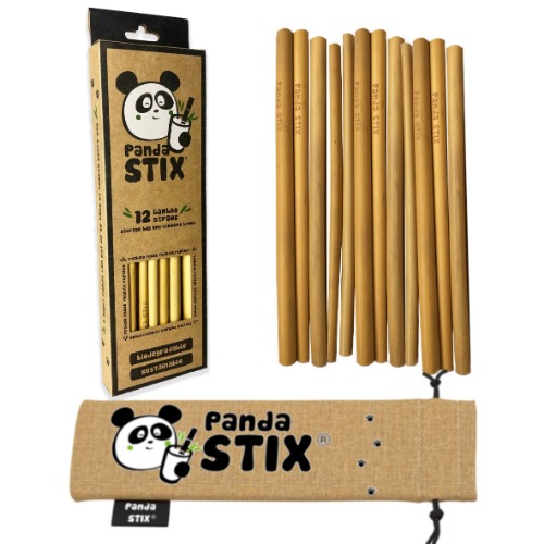 Reusable Bamboo Drinking Straws | 100% Natural, Eco Friendly & Biodegradable | Organic Straw Set | Includes Cleaning Brushes & Straws Storage Case Bag | Dishwasher Safe | Plastic Free | by Panda STIX