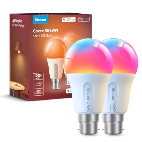 Govee Smart A19 LED Light Bulbs, 1000lm RGBWW Dimmable, Wi-Fi Colour Changing LED Bulbs, Works with Alexa & Google Assistant No Hub Required, 75W Equivalent Smart Bulbs 2 Packs - 2