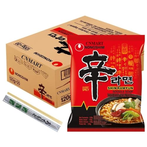 CNMART Nong Shim Shin Noodle Ramyun, Gourmet Spicy Picante, 4.2-Ounce Packages (Pack of 20)