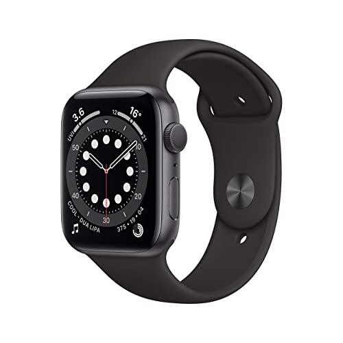 Apple Watch Series 6 44mm (GPS) - Space Grey Aluminium Case with Black Sport Band (Renewed) - 44 millimeters - Space Gray Aluminium Case with Black Sport Band