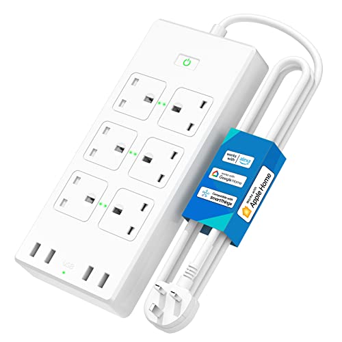 meross Smart Power Strip, 6 AC Outlets + 4 USB Ports Smart Extension Lead, Compatible with Apple HomeKit, SmartThings, Amazon Alexa, Google Home, Voice/Remote Control, 2.4GHz, 3250W - 6 Gang + 4 USB - Smart Power Strip-HomeKit Supported