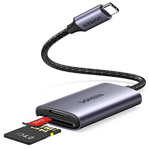 UGREEN SD Card Reader SD 4.0 Aluminum USB C to Micro SD/SD Cards Adapter, External Memory Card Adaptor for SDXC/SDHC/SD/MMC/RS-MMC/Micro SDXC/Micro SD/Micro SDHC Card/UHS-II, and UHS-I Cards - SD 4.0