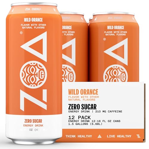 ZOA Zero Sugar Energy Drinks, Wild Orange - Sugar Free with Electrolytes, Healthy Vitamin C, Amino Acids, Essential B-Vitamins, and Caffeine from Green Tea - 16 Fl Oz (12-Pack) - Wild Orange - 16 Fl Oz (Pack of 12)