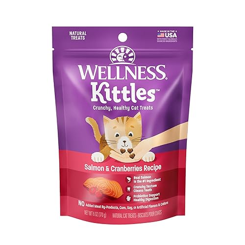 Wellness Kittles Natural Grain Free Cat Treats, Salmon & Cranberries, 6-Ounce Bag - Salmon - 6 Ounce (Pack of 1)