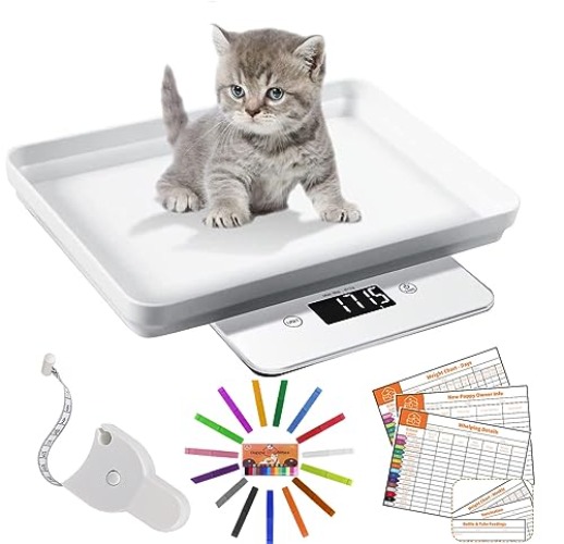 Digital Small Animals Scales for Weighing with Tape Measure&Collars &Record Sheets, Detachable Tray Puppy Whelping Scale with High Precision Weigh Your Kitten, Rabbit, Multifunction Scales - Pet Scale Set
