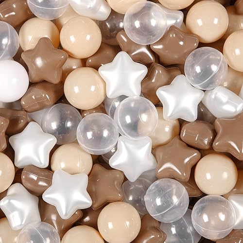 Ball Pit Balls Play Balls for Babies, Small Balls Stars for Kids Playpen Plastic Balls for Babies Ball Pool Puppy Playballs - Coffee Pearl White