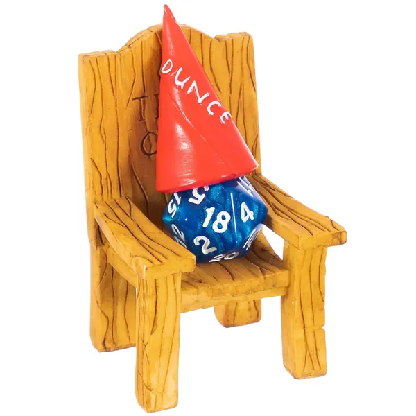 DnD Dice Jail - Time Out Chair & Dunce Hat - Punish Your Bad Dice in our Chair Of Shame - Accessories / Gift for Dungeons and Dragons. Miniature Chair & Cap Works for all D&D Dice D20, D10, D8, D6, D4 - 