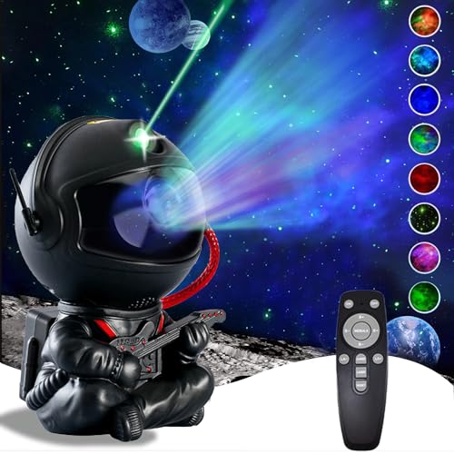 Astronaut Star Projector, Galaxy Projector Light, Kids Night Light with Guitar, Nebula Star Ceiling Night Light,Gifts for Birthdays, Valentine's Day, Christmas，with Remote，Black - Guitar astronaut black