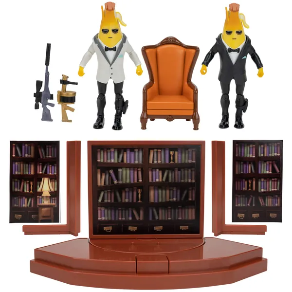 Fortnite Agent’s Room Agent Peely, Includes 2 (4-inch) Articulated Agent Peely Figures, Playset with Secret Passageway, Legendary Accessories, Weapons, Accessory Storage - 
