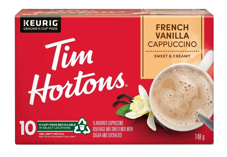 Tim Hortons French Vanilla Cappuccino Flavoured Coffee, Single Serve Keurig K-Cup Pods, 10 Count - French Vanilla 10 Count (Pack of 1)