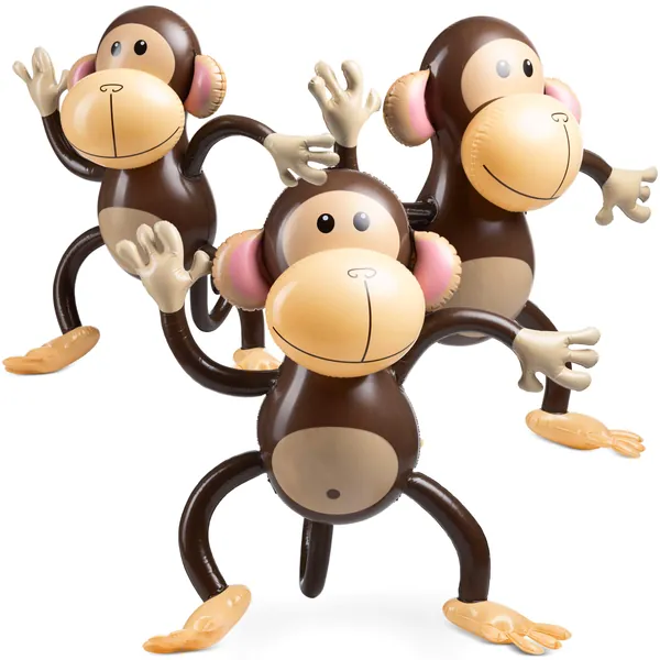 Large Inflatable Monkey (Pack Of 3) 27 Inch Monkeys, For Baby Shower, Safari, Jungle Themed Party's, Birthday Favors And Decorations, For Kids And Toddlers - 