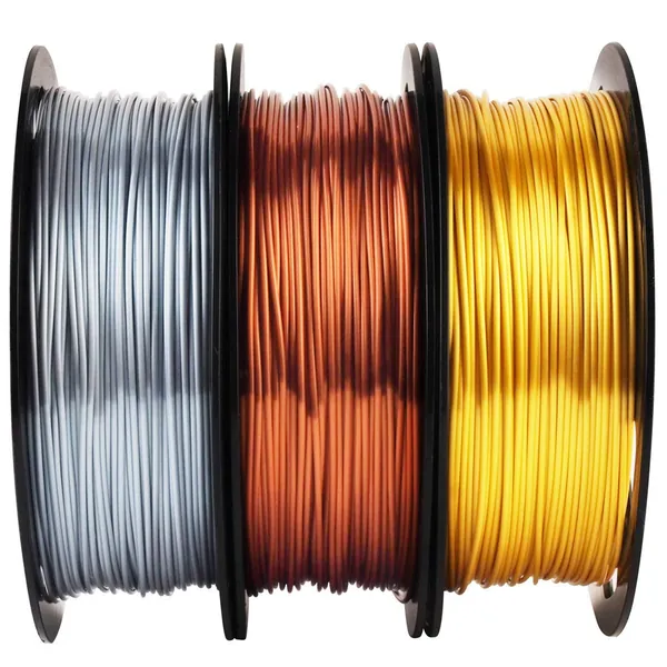 Shiny Silk Gold Silver Copper PLA Filament Bundle, 1.75mm 3D Printer Filament, Each Spool 0.5kg, 3 Spools Pack, with One 3D Printer Remove or Stick Tool MIKA3D - Silk Silver/Copper/Gold