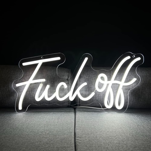 Fuck off Neon Signs White Neon Light Sign USB/Switch Hanging Wall Decor Words LED Light for Bar Beer Man Cave Party Fuck neon Gift for Teen Boys Game Room (White) - White