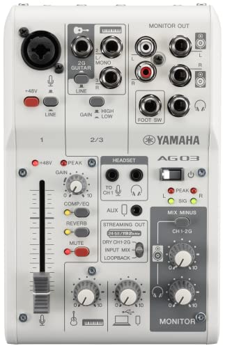 Yamaha AG03MK2 White 6-Channel Live Streaming Loopback Mixer/USB Interface with Steinberg Software Suite - AG03 MK2 - White