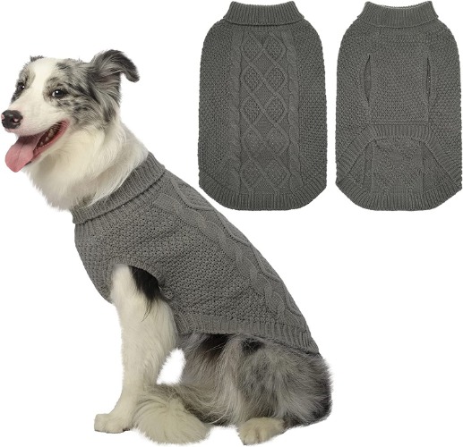 Mihachi Turtleneck Dog Sweater - Winter Coat Apparel Classic Cable Knit Clothes with Leash Hole for Cold Weather, Ideal Gift for Pet in New Year