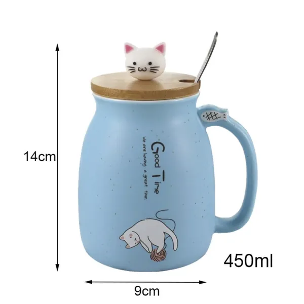 Adorable Cat Cartoon Ceramic Coffee Mug - Blue