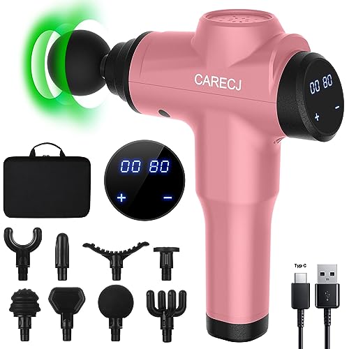 Massagepistole Massage Gun CARECJ Elektrisches Handmassagegerät Massagegerät bis zu 9600U/min mit 8 Massageköpfen und 32 Geschwindigkeiten für Nacken Schulter Tiefen(Rosa) - Rosa