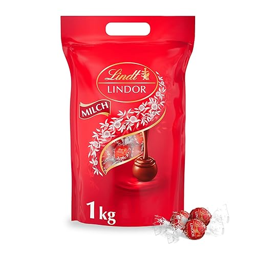 Lindt LINDOR Schokoladen Kugeln Vollmilch | ca. 80 Milch-Schokolade mit zartschmelzender Füllung | Großpackung, Pralinen-Geschenk, 1kg