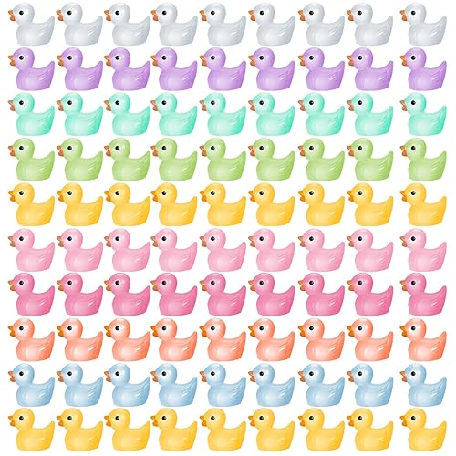 Heyu-Lotus 100pcs Mini Luminous Resin Ducks, Tiny Resin Ducks Miniature Ducks Figures for Crafts Home Prank Game Aquarium Garden Landscape Dollhouse Potted Decorations