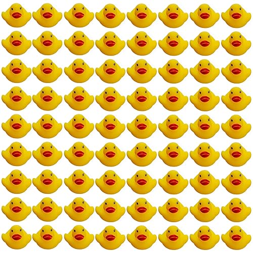 The Twiddlers - 75 Mini Squeaky Rubber Ducks, Small Bath Water Play Toys for Kids Paddling Pool, Games, Party Bags - 3cm x 4cm - 75
