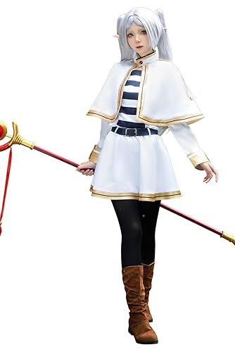 brehiay Anime Cosplay Elf Dress with Wig Fern Costume Wizard Skirt Halloween - Medium - White