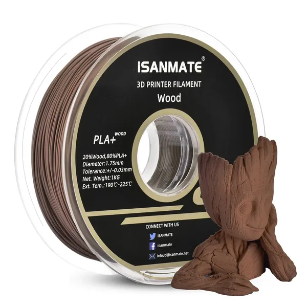 iSANMATE Wood Pla Filament, Sandal Wood Filament 1.75mm, 3D Printer Filament 1 kg Spool (20% Wood Powder+80% PLA+) - Sandal Wood Pla+