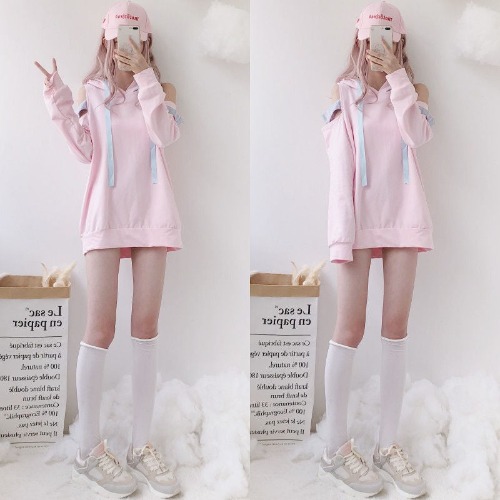 Peekaboo Shoulder Hoodie - Pink