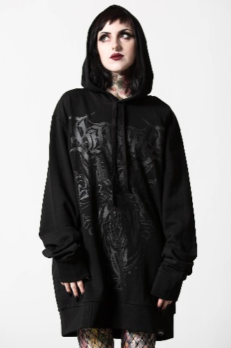 Bellow Longline Hoodie | L / Black / 70%COTTON 30%POLYESTER