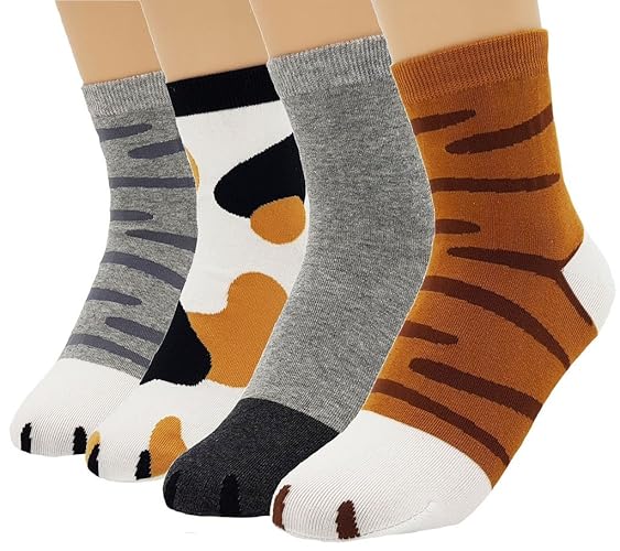 JJMax Women's Cute Kitty Cat Paws Socks with Paw Prints on Toes - Crew 4 Pair Set