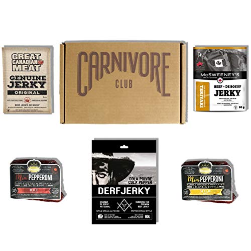 Carnivore Club Gift Box Jerky Pepperettes Sampler - Jerkygram Meat Snacks - Comes in Carnivore Club Themed Box - Great Gift For Men & Women - Birthday