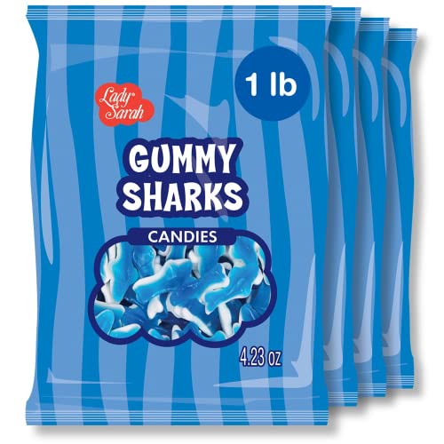 Gummy Candy Bag - Gummy sharks | Smart Choice from Lady Sarah Variety Sweets - Canada's Top Gummies Candy - 4 Candy Bags x 120g - 480g - Mixed-Fruit - Gummy Sharks Candy 480g (4 x 120g)