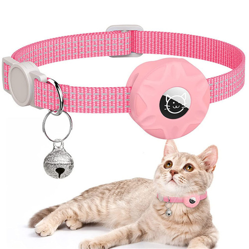 AirTag Cat Collar, Reflective Kitten Collar Breakaway Apple Air Tag Cat Collar with Waterproof Airtag Holder Compatible and Bell, Lightweight Tracker Cat Collars for Cat Dog Kitten Pupp(Pink)