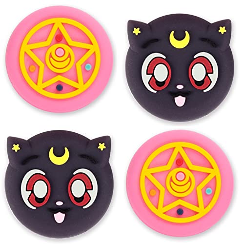 BelugaDesign Moon Cat Thumb Grips | Sailor Luna Cute Anime Pink Blue Joystick Button Caps | Compatible with Playstation PS5 PS4 Xbox Switch Pro Controllers - Cat Moon