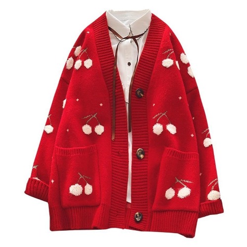 Cherry Cardigan - Red Cherries