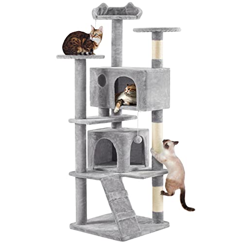 Yaheetech 70in Multi-Level Cat Tree Tall Cat Tower Cat Furniture with Condo, Scratching Posts & Dangling Ball for Indoor Cats Activity Center, Light Gray - 70in - Light Gray