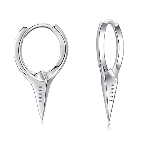 Spike Earrings 925 Sterling Silver Sword Cross Huggie Hoop Earrings Small Dagger Dangle Drop Hoop Earrings Hypoallergenic Earrings for Women Men - Silver