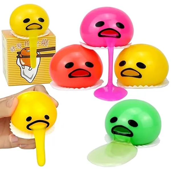 Vomiting Stress Ball, Egg Yolk Slime Ball Prank Toy, Cute Lazy Vomiting Sucking Ball, Funny Stress Relief Fidget Toys Gag Gifts (4 PCS & 4 Colors)