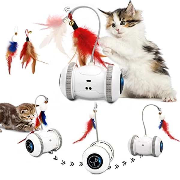 Nueplay Interaktives Katzenspielzeug Roboter, LED-Licht, 360-Grad-Drehung und Sensormodus, Wiederaufladbares Automatisches Intelligenz Katzenspielzeug für Haustiere