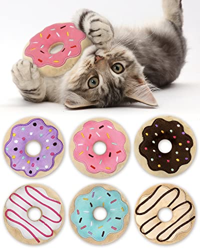 Rhdekoein 6 Stück Donut Katzenspielzeug Katzenminze Spielzeug Cat Toys Kätzchen Kauen Schnickschnack Interaktive Kissen Katzenminze Plüsch Spielzeug Kitty Geschenkideen Zubehör