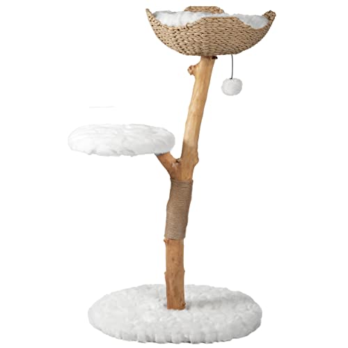 Wooden Cat Climbing Tree Tower, Modern Single Branch Cat Condo, Wood, Cat Lover Furniture Gift by MAU LIFESTYLE (Alpine White) - Alpine White