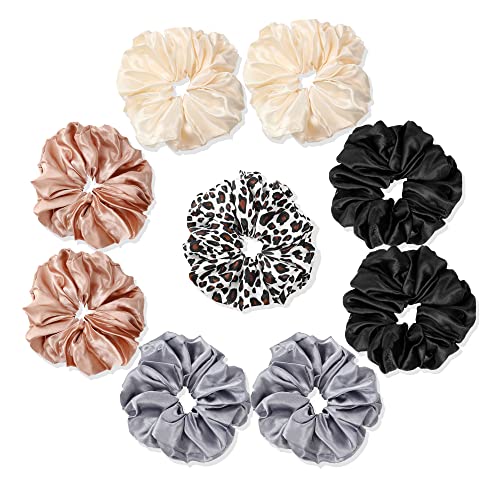 Scrunchies Hair Ties Elastics Bands Ponytail Holder Pack of Neutral Scrubchy Hair Accessories Women Girls (Big, 4 Color Mixed 2) - Basic Color