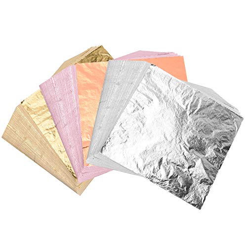 KUUQA 300 Sheets Imitation Gold Leaf, Rose Gold Leaf, Silver Leaf for DIY Crafting Decoration Arts Project (14x14cm) - Mix Color