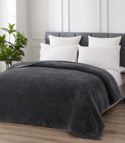 Elegear Fleece Throw Blanket Queen Size, 350GSM Super Soft Fuzzy Blanket with Jacquard Weave Design, Lightweight Flannel Cozy Blanket for All Season, for Bed/Sofa/Couch/Office/Travel - 229x229CM, Gray - 229x229cm - Grey