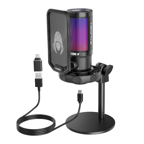 Talomen USB Condenser Microphone，RGB Gaming Microphone，One Touch Mute，Zero Latency Monitoring，Plug and Play，Metal PC Microphone for Streamers/Content Creators/Gamers/PC，PS4 and PS5 (Falcon 8)