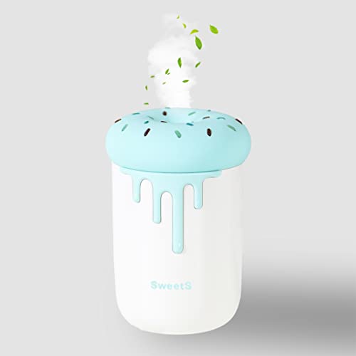 Portable Mini Cool Mist Humidifier - 250ml Small Diffuser with Night Light USB Personal Desktop Vaporizer for Plants Baby Bedroom Travel Office Home Auto Shut Off 2 Mist Modes Super Quiet Blue