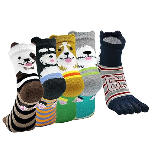 Hellomamma Women's Toe Sock Cute Cat Dog Ankle Sock Cotton Athletic Running Five Finger Socks for Girls - 5-12 - Multicolored 3