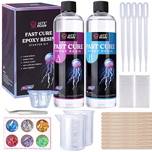 LET'S RESIN Fast Curing Epoxy Resin Kit-4 Hours Demold, 20OZ Quick Curing & Bubble Free Epoxy Resin,Crystal Clear Epoxy Resin for Craft,Art, Resin Supplies with Foil Flake, Resin Cup,Stir Stick - 20 oz