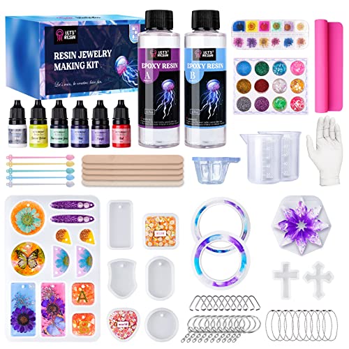 LET'S RESIN Crystal Epoxy Resin Jewelry Making Kit, Epoxy Resin Starter Kit Casting Resin Molds Kit for Beginner Include 12 Pcs Resin Molds Silicone,9.8oz Epoxy Resin,Resin Tools and Resin Supplies