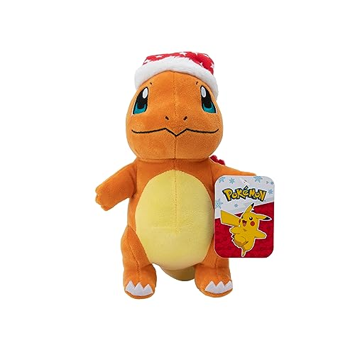Pokémon Official & Premium Quality 8-inch Holiday Charmander Plush with Santa Hat - 8-Inch Charmander Plush with Unique Accessory - Charmander with Santa Hat